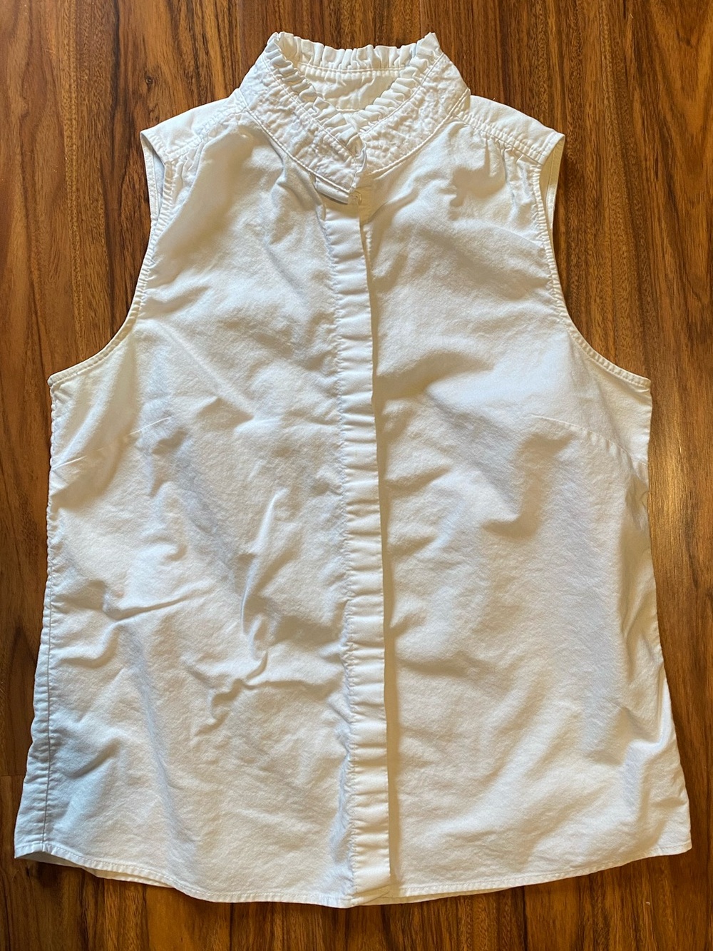 J Crew Factory White Oxford Ruffle Neck Button Down Tank